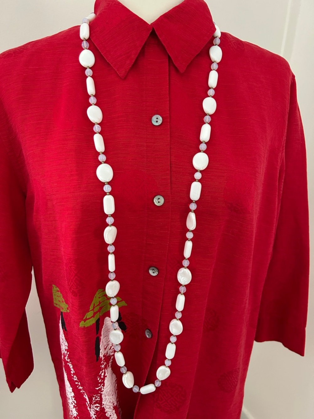 Vintage Joan Rivers Long White Glass Beaded Necklace